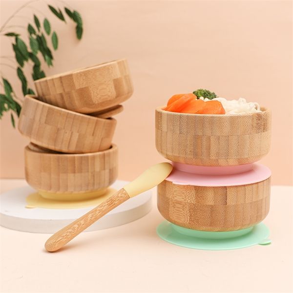 

baby wooden training bowl sucker tableware set bowl dinner bowl learning dishes with suction children training dinnerware 220512