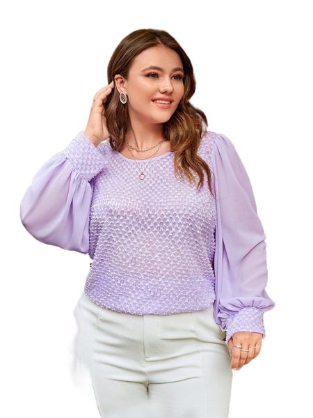 

plus jacquard puff sleeve blouse o0ly#, Black