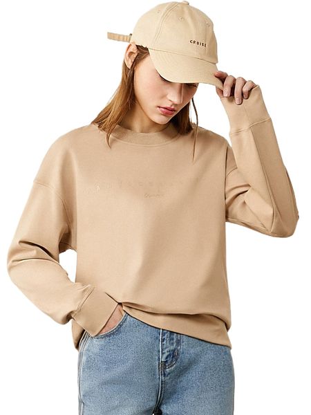 

amii drop shoulder letter pattern pullover f4am#, Black