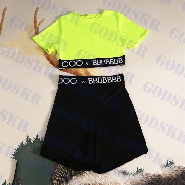 

womens t shirt shorts set swimwear designer sportswear gym clothes colorful ladies stretch pants, White;black