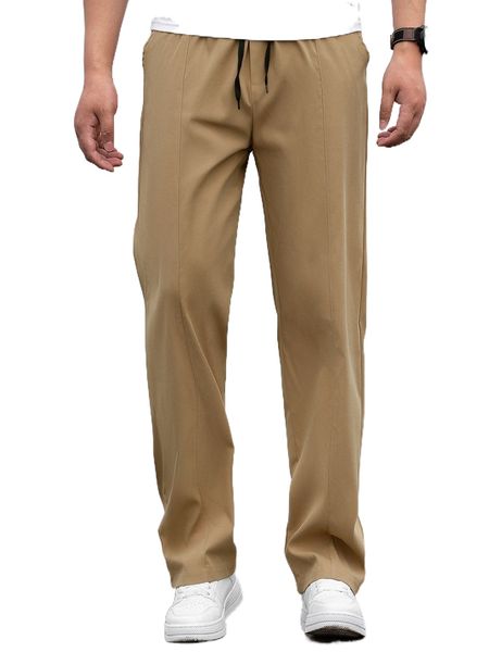 

men drawstring waist straight leg pants t5lp#, Black