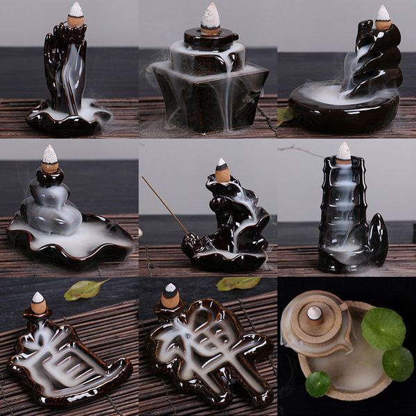 

12 styles ceramic burner tower incense fragrance holder backflow censer creative aromatherapy smoke reflux stick