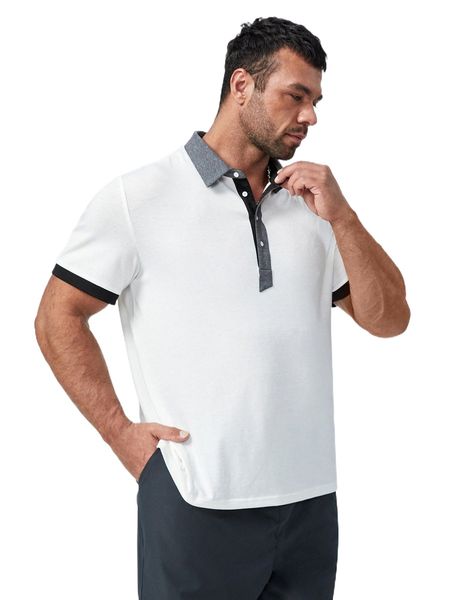 

extended sizes men contrast collar polo shirt y5jh#, White;black