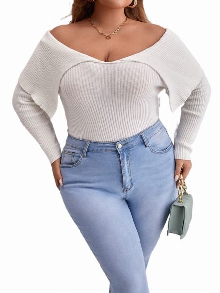 

plus foldover off shoulder sweater k9ry#, Black