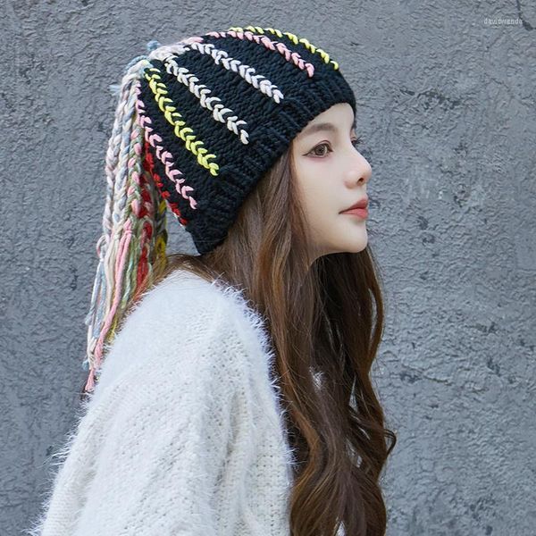 Beanie/Skull Caps 2022 Inverno Femminile Dreadlocks Parrucca Cappello Stile Giamaicano Maglieria Colorato Berretti con Frange Davi22