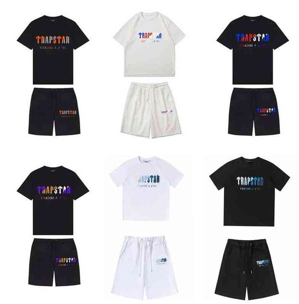 

summer mens trapstar tracksuits t shirt set short sleeve letter print sportswear hip hop tracksuit black cotton london streetwear asian size, Gray