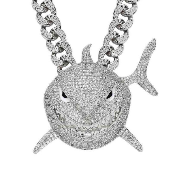 

out big iced size 6ix9ine shark pendant 2 colours a zircon necklace for men prent fashion hip hop jewelry jqyr, Silver