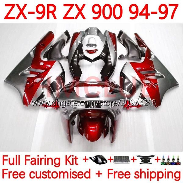 MOTO Carrozzeria per KAWASAKI NINJA ZX 9R 9 R 900 CC ZX9 R ZX900C 94-97 Corpo 23No.18 ZX900 900CC ZX-9R ZX9R 94 95 96 97 ZX-900 1994 1995 1996 1997 Kit carenatura OEM rosso argento