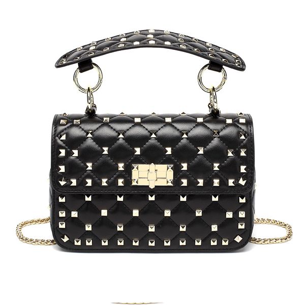 

fashion genuine leather rivet shoulder bags for women 100% sheepskin ladies fashion chain crossbody bag designer