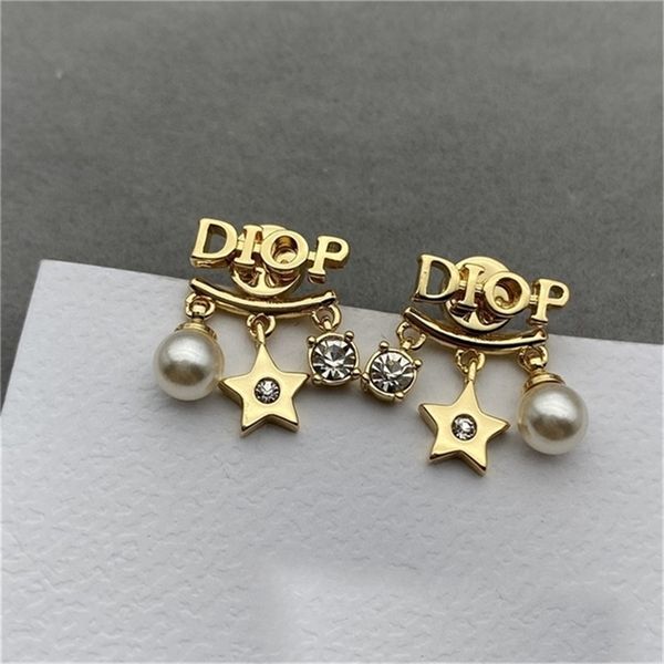 

2022 fashion 20% off designer jewelry gaobandi d letter pearl star 925 silver needle femininity advanced exquisite sense light luxury earrin, Golden