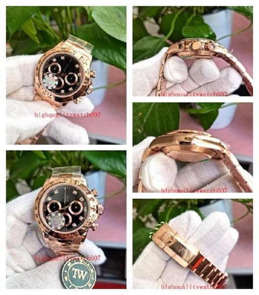 

new version watch chronograph men 7750 movement black dial 116503 116505 40mm 18k rose gold stainless steel bracelet tw automatic mechanical, Slivery;brown