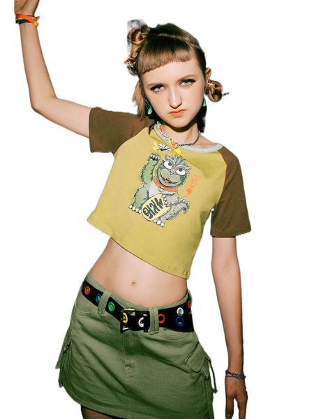 

romwe x ppmid street life dinosaur print raglan sleeve tee b1zz#, White