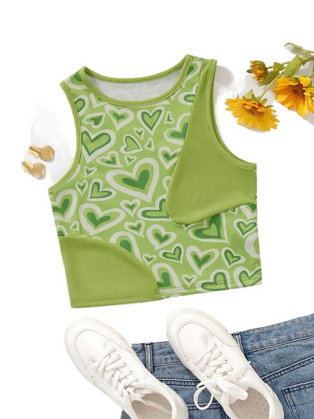 

heart print ribbed knit tank w4bh#, White