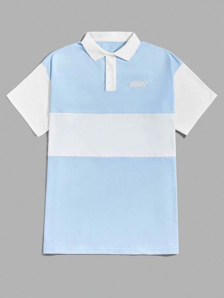 

romwe guys letter patched colorblock polo shirt w5zo#, White;black