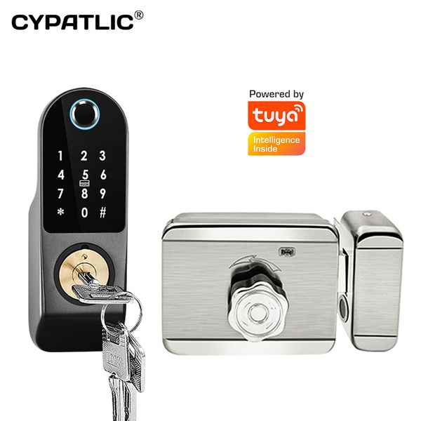 

wifi safe lock gate combination fingerprint smart digital rim lock by tuya app