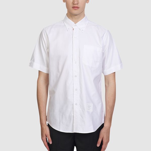 

summer men's causal shirt pure color england style custom button rwb striped slim women blouses luxury brand short sleeve classic busin, White;black