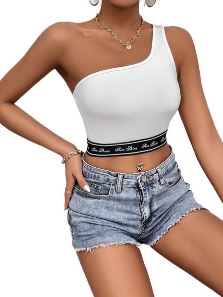 

letter graphic one shoulder crop b2rg#, White