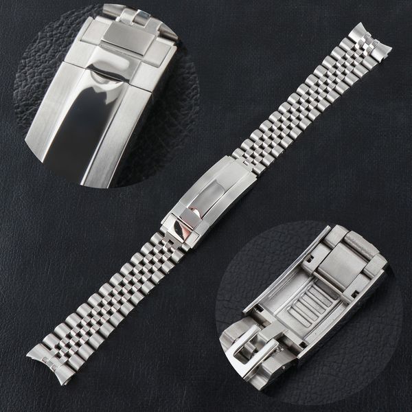 

jubilee watchband strap men s 20mm 316l stainless steel bracelet silver glide lock buckle for 40mm sub watch case 220617, Black;brown