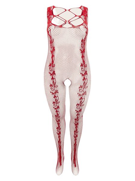 

plus fishnet cut-out crotchless body stocking b0s4#, Black;white