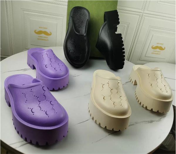 

brand perforated slippers shoes men women platform designer sandals wedge rubber cut-out slide transparent materials fashion beach flats sho, Black;white