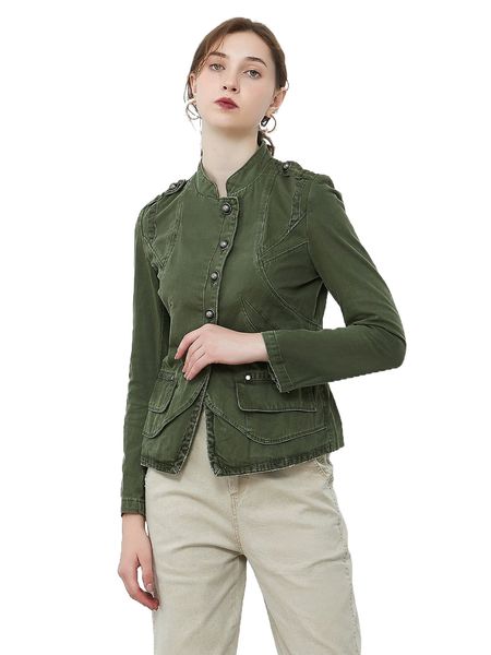 

stitching flap detail button front jacket f8is#, Black;brown