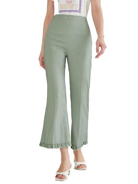 

ruffle hem high waist flare leg pants b341#, Black;white