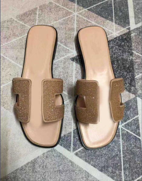 

2022 slipper luxury designer leather ladies sandals summer flat shoes fashion beach women slippers h letter drag 35-42, Black