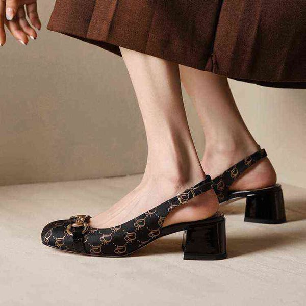 

designer women's shoes boots baotou sandal's summer middle french square head high s thick heel mary jane single shoes large 34-40, Black