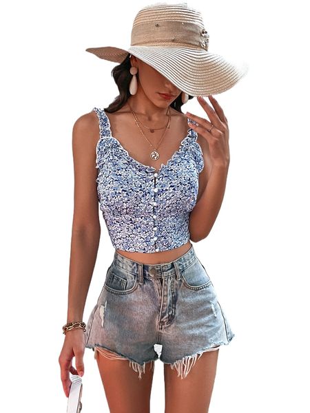 

ditsy floral print frill trim cami 42pu#, White