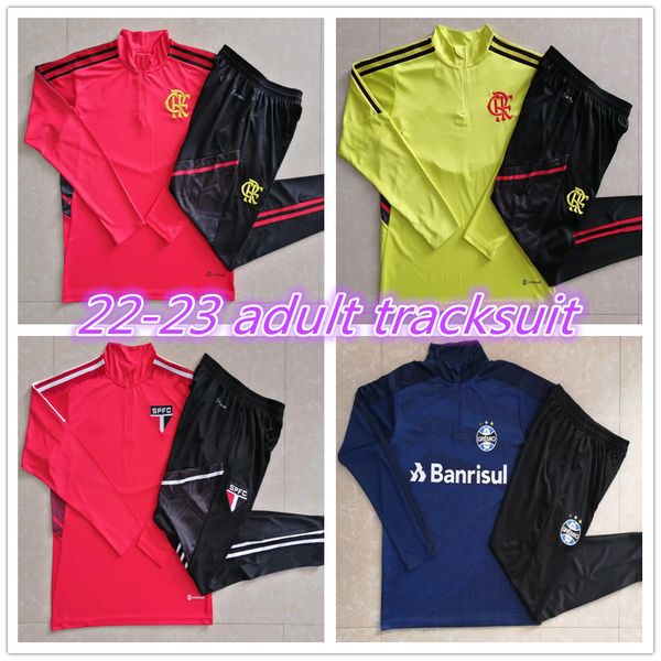 

22 23 soccer tracksuit sao paulo flamengo tracksuis jersey football training suit kit futbol hommes jacket long sleeves 2022 2023 gremio sur, Black