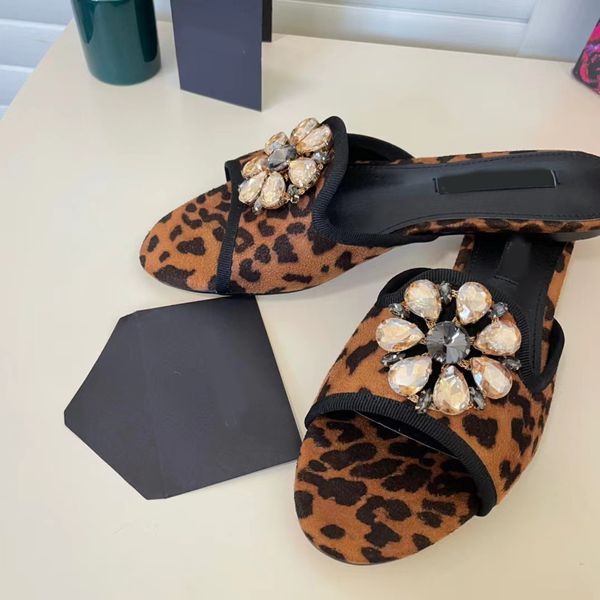 

2022 leopard print women luxury designer sandals slippers leather summer flat slipper embroidery fashion beach woman big head rainbow letter, Black