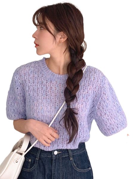 

dazy round neck puff sleeve knit b7hh#, White;black