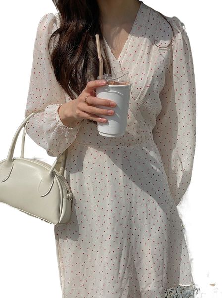 

dazy confetti heart print lantern sleeve dress 43ig#, Black;gray