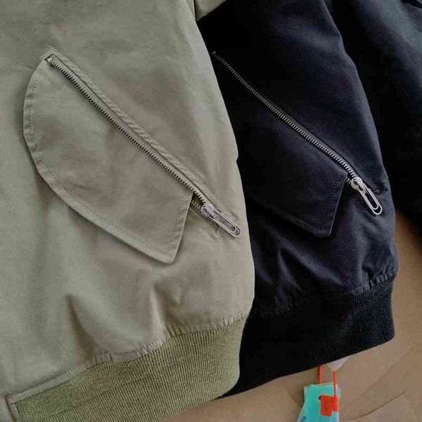 

factory online export trendy sweater autumn and winter new men's striped printed sleeve pleated uniform military green white jacket for, Black