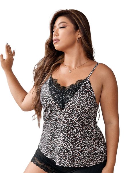 

plus leopard contrast lace sleep g2uc#, Black;white
