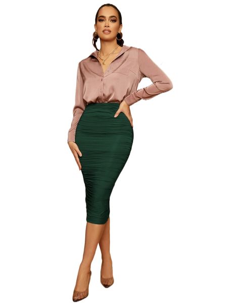 

ruched detail pencil skirt h9tn#, Black