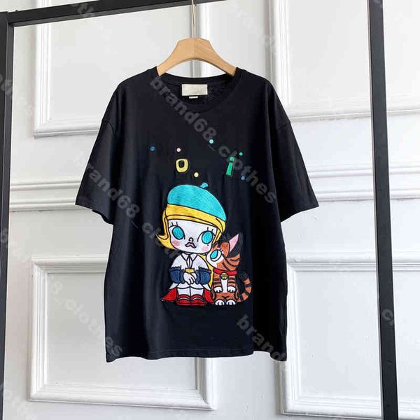 

designer womens t shirts round neck cotton cartoon embroidery t short summer fashion simple style glamour vest women clothing, White