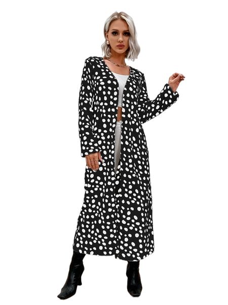 

eilly bazar dalmatian pattern open front longline coat r4fb#, Black