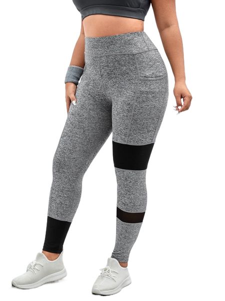 

plus two tone wideband waist sports leggings with phone pocket m3oi#, Black