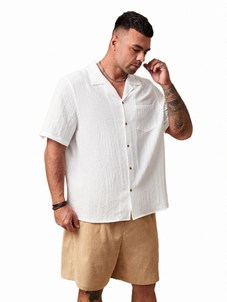 

extended sizes men patched pocket shirt & shorts d6wj#, Gray