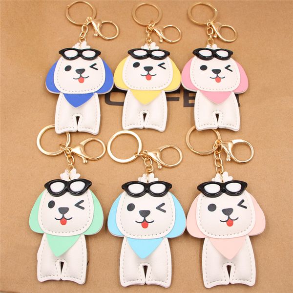 Animais para carros -chave Ringas de couro PU Óculos de sol Chaves de cachorro acessórios de chaveiro fofo Bolsa de saco de pingentes de pingentes de moda feminina Design de moda de praia Presentes de joias