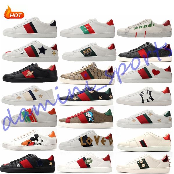 

pair luxury designers ace sneakers casual dress tennis shoes men women lace up classic white leather pattern bottom cat tiger print sports l