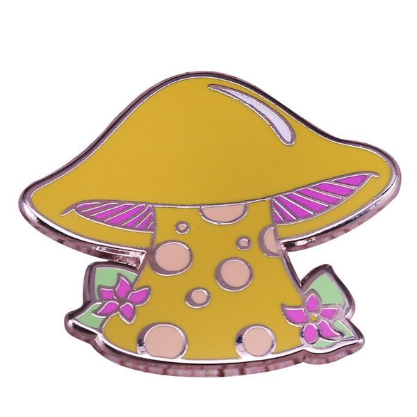 

yellow mushroom pin flowers plants brooch woodland mycology badge nature lovers accessory, Blue