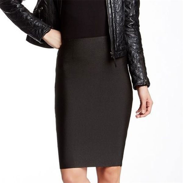 

girl bodycon womens knee length midi hl pencil office waist bandage skirt 220324, Black