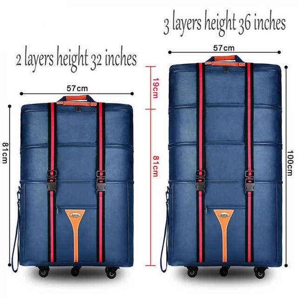 Tale da viagem Inch Inch grande capacidade Oxford Rolling Bagage Bag para o exterior para mover a mala do carrinho de estudo e dobrar o carrinho J220707