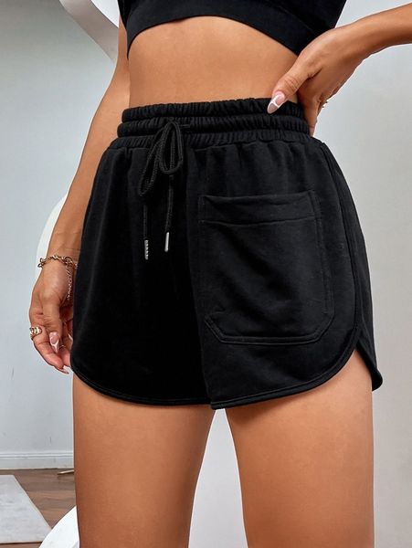 

patched pocket drawstring waist track shorts q4rc#, White;black