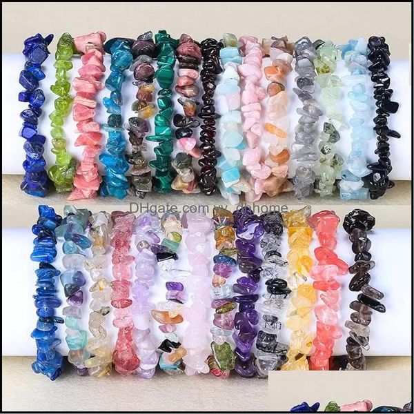 

beaded strands bracelets jewelry irregar chips natural stone bracelet asymmetry beads crystal quartz gravel stretch bangles for women girls, Black