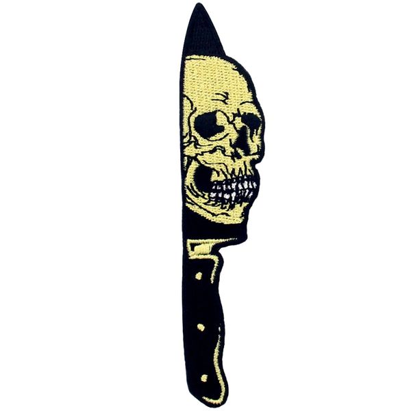 

skull knife embroidery patches for clothing sewing notions badges diy decoration clothes custom iron on patch, Black