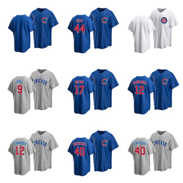 

baseball fans cubs anthony rizzo #44 ian happ #8 javier baez #9 kris bryant #17 kyle schwarber #12 willson contreras #40 jersey royal, Black