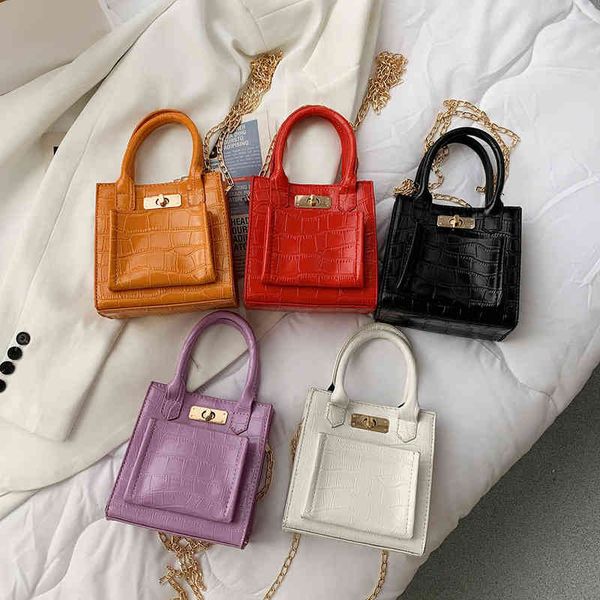 

2021 stone pattern pu leather crossbody bags for women chain female shoulder handbags mini purses shopper travel cross body bag g220519